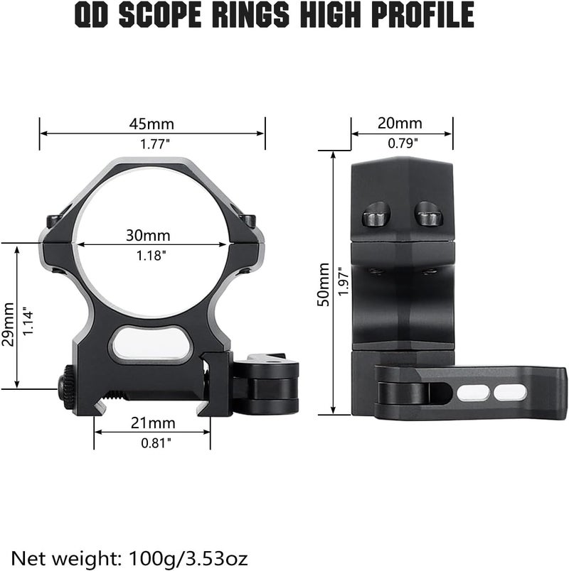ohhunt 30mm Scope Rings Quick Detach Scope Rings 30mm Low | Medium | High Profile QD 30 mm Scope Rings 7075 Series Aluminum - Image 2